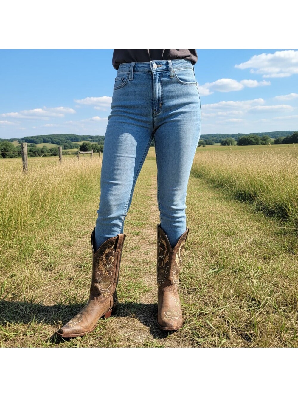 1593 - Shyanne Brown Embroidered Leather Cowboy Boots - Size 6